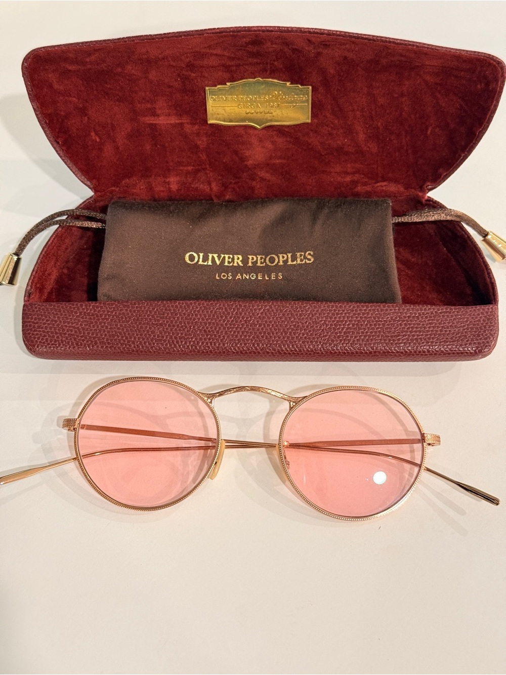 Oliver Peoples Round Metal Sunglasses with Pink Lenses